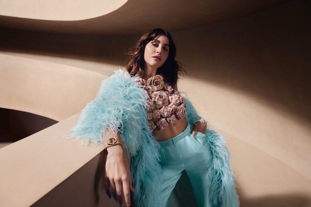 Audemars Piguet Royal Oak Concept Tourbillon Volant en Or Rose au poignet.